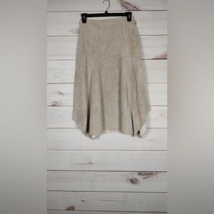 ie size 6 petite suede skirt womans tan handkerchief hem 100% leather.